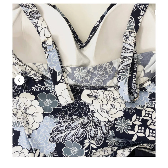 Swim Solutions Womens Blue Printed Tiered Fauxkini One Piece Swimsuit sz 10 NWT - Picture 5 of 5